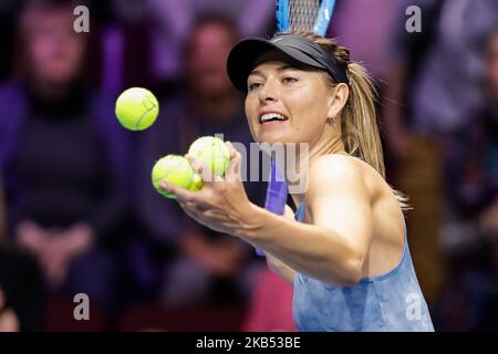Maria Sharapova of Russia celebrates after her WTA St. Petersburg Ladies Trophy 2019 tennis match on January 28, 2019 in Saint Petersburg, Russia. (Photo by Mike Kireev/NurPhoto) Stock Photo