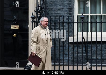 Attorney General Geoffrey Cox leaves after a Cabinet meeting at 10 Downing Street in central London, UK on January 29, 2019. Today Members of Parliament will debate Theresa May's 'Plan B' on Brexit and vote on a series of amendments that may lead to delaying Brexit by extending Article 50 or altering the contentious Irish border backstop of the EU Withdrawal Agreement. (Photo by WIktor Szymanowicz/NurPhoto) Stock Photo