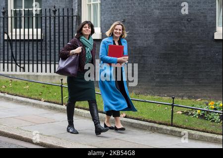 Minister of State for Energy and Clean Growth Claire Perry (L) and Secretary of State for Work and Pensions Amber Rudd (R) leave after a Cabinet meeting at 10 Downing Street in central London, UK on January 29, 2019. Today Members of Parliament will debate Theresa May's 'Plan B' on Brexit and vote on a series of amendments that may lead to delaying Brexit by extending Article 50 or altering the contentious Irish border backstop of the EU Withdrawal Agreement. (Photo by WIktor Szymanowicz/NurPhoto) Stock Photo