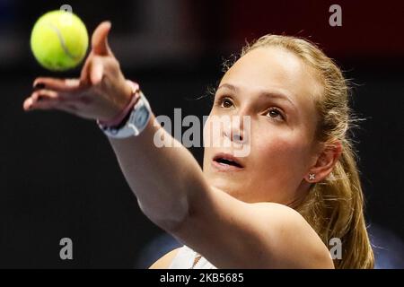 Donna Vekic of Croatia serves the ball to Anastasia Pavlyuchenkova of ...