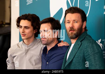 (L-R) Timothe Chalamet, David Michd and Joel Edgerton attend 'The King' photocall during the 76th Venice Film Festival at Sala Grande on September 02, 2019 in Venice, Italy. (Photo by Matteo Chinellato/NurPhoto) Stock Photo