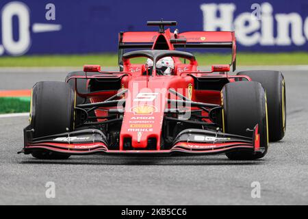 Sebastian Vettel driving the (5) Scuderia Ferrari Mission Winnow on track during practice for the Formula One Grand Prix of Italy at Autodromo di Monza on September 6, 2019 in Monza, Italy. (Photo by Emmanuele Ciancaglini/NurPhoto) Stock Photo