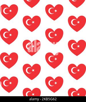 Vector seamless pattern of flat Turkish Turkey flag heart isolated on white background Stock Vector