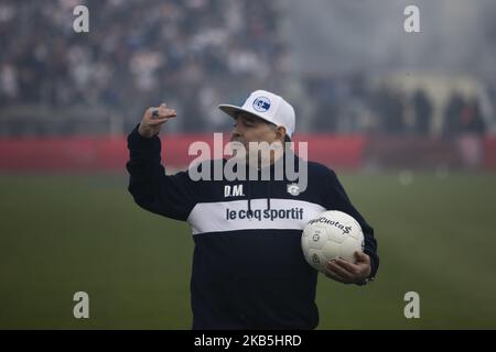 Diego Armando Maradona takes his first training session as head coach of Gimnasia y Esgrima de la Plata at Estadio Juan Carmelo Zerillo on September 8, 2019 in La Plata, Argentina. (Photo by MatÃas Baglietto/NurPhoto (Photo by MatÃas Baglietto/NurPhoto) Stock Photo