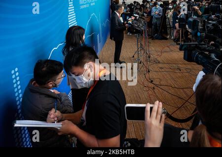 Hong Kong, China. 02nd Nov, 2022. Eddie Yue (C), chief executive officer of Hong Kong Monetary Authority (HKMA) speaks during a news conference at the Global Financial Leaders Investment Summit in Hong Kong. Credit: SOPA Images Limited/Alamy Live News Stock Photo