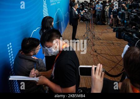 Hong Kong, China. 02nd Nov, 2022. Eddie Yue (C), chief executive officer of Hong Kong Monetary Authority (HKMA) speaks during a news conference at the Global Financial Leaders Investment Summit in Hong Kong. (Photo by Sebastian Ng/SOPA Images/Sipa USA) Credit: Sipa USA/Alamy Live News Stock Photo