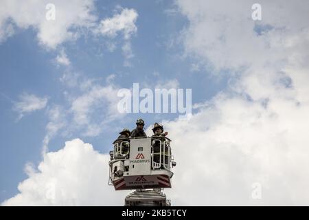 Two fires were recorded in Mexico City, where firefighters came to the site to control it. The first in the city center, where a department of a building caught fire. The second in the east of the city, where a Christmas ornaments store caught fire. September 12th. 2019. Jair Cabrera/ Nurphoto (Photo by Jair Cabrera/NurPhoto) Stock Photo