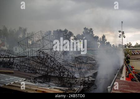 Two fires were recorded in Mexico City, where firefighters came to the site to control it. The first in the city center, where a department of a building caught fire. The second in the east of the city, where a Christmas ornaments store caught fire. September 12th. 2019. Jair Cabrera/ Nurphoto (Photo by Jair Cabrera/NurPhoto) Stock Photo