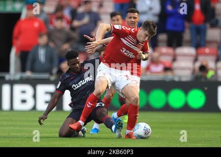 Reading's Omar Richards in action with Middlesbrough's Paddy McNair during the Sky Bet Championship match between Middlesbrough and Reading at the Riverside Stadium, Middlesbrough on Saturday 14th September 2019. (Photo by Mark Fletcher/MI News/NurPhoto) Stock Photo