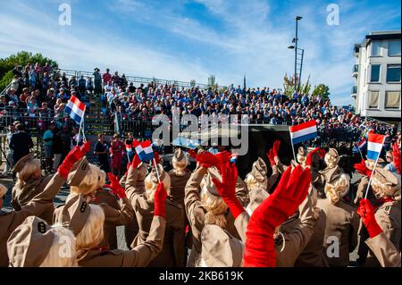 September 14th, Veghel. In 2019 is commemorating 75 years since Operation Market Garden took place. Operation Market Garden was one of the largest Allied operations of the Second World War. It took place on September 1944. At the time, the Allied Forces traveled from Belgium through several locations in the Netherlands, to finally end up in Nijmegen and Arnhem. The event started in the Belgian town of Leopoldsburg on September 14th. A military vehicle parade with around 600 army vehicles from the Second World War drove to Veghel in the Netherlands. (Photo by Romy Arroyo Fernandez/NurPhoto) Stock Photo