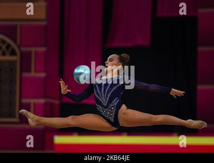 Isabella Schultz of Denmark during the 37th Rhythmic Gymnastics World Championships at the National Gymnastics Arena in Baku, Azerbaijan on September 17, 2019. (Photo by Ulrik Pedersen/NurPhoto) Stock Photo