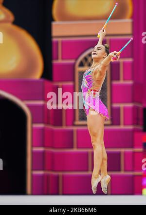 Isabella Schultz of Denmark during the 37th Rhythmic Gymnastics World Championships at the National Gymnastics Arena in Baku, Azerbaijan on September 18, 2019. (Photo by Ulrik Pedersen/NurPhoto) Stock Photo