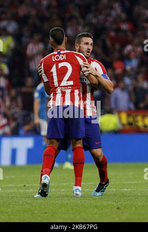 Renan Lodi (L) and Jorge Resurreccion 'Koke' (R) of Atletico de Madrid celebrate goal during UEFA Champions League match between Atletico de Madrid and Juventus at Wanda Metropolitano Stadium in Madrid, Spain. September 18, 2019. (Photo by A. Ware/NurPhoto) Stock Photo