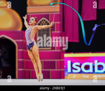 Isabella Schultz of Denmark during the 37th Rhythmic Gymnastics World Championships at the National Gymnastics Arena in Baku, Azerbaijan on September 19, 2019. (Photo by Ulrik Pedersen/NurPhoto) Stock Photo