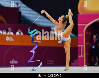 Isabella Schultz of Denmark during the 37th Rhythmic Gymnastics World Championships at the National Gymnastics Arena in Baku, Azerbaijan on September 19, 2019. (Photo by Ulrik Pedersen/NurPhoto) Stock Photo