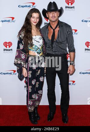 LAS VEGAS, NEVADA, USA - SEPTEMBER 20: Audrey Caroline McGraw and Tim McGraw arrive at the 2019 iHeartRadio Music Festival - Night 1 held at T-Mobile Arena on September 20, 2019 in Las Vegas, Nevada, United States. (Photo by David Acosta/Image Press Agency/NurPhoto) Stock Photo