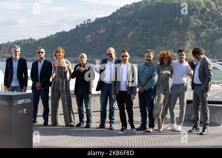 The cast attends the 'While At War' Photocall during the 67th San Sebastian Film Festival in the northern Spanish Basque city of San Sebastian on September 21, 2019. (Photo by Manuel Romano/NurPhoto) Stock Photo