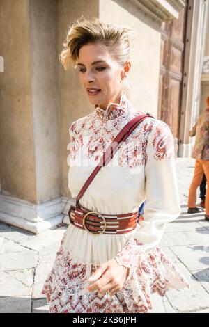 Martina Colombari seen outside the Etro show during Milan Fashion Week Spring/Summer 2020 on September 20, 2019 in Milan, Italy. (Photo by Mairo Cinquetti/NurPhoto) Stock Photo
