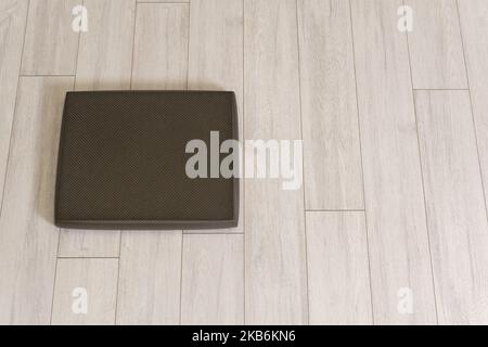 funny fit indoors relax exercise background grey fitness home fun pillow healthy balance gray Stock Photo
