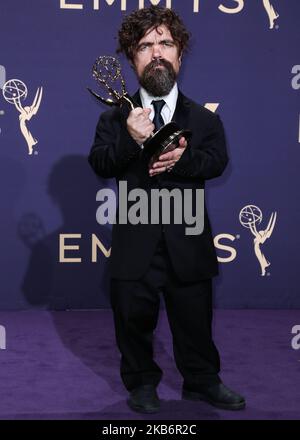 LOS ANGELES, CALIFORNIA, USA - SEPTEMBER 22: Peter Dinklage poses in the press room at the 71st Annual Primetime Emmy Awards held at Microsoft Theater L.A. Live on September 22, 2019 in Los Angeles, California, United States. (Photo by Xavier Collin/Image Press Agency/NurPhoto) Stock Photo