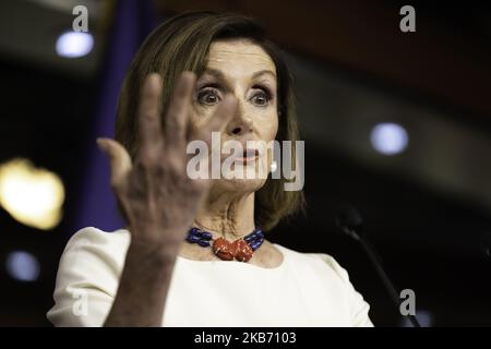 The U.S. Speaker of the House Nancy Pelosi speaks over impeachment inquiry two days after the formal request during her weekly press conference on Capitol Hill on Thursday, September 26, 2019. (Photo by Aurora Samperio/NurPhoto) Stock Photo