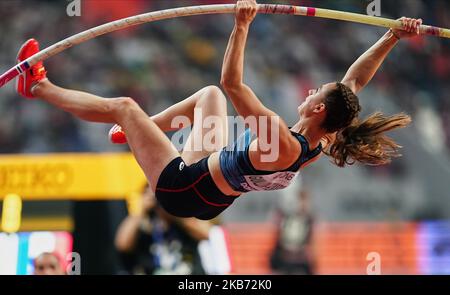 Ninon Guillon-Romarin of France competing in pole vault for women during the 17th IAAF World Athletics Championships at the Khalifa Stadium in Doha, Qatar on September 27, 2019. (Photo by Ulrik Pedersen/NurPhoto) Stock Photo