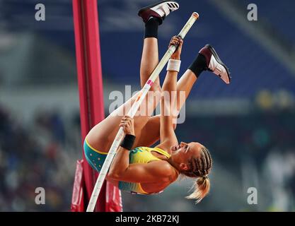 Elizaveta Parnova of Australia competing in pole vault for women during