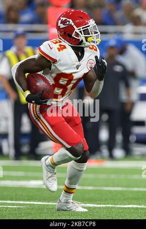 Kansas City Chiefs wide receiver De'Anthony Thomas (84) runs the ball during the first half of an NFL football game against the Detroit Lions in Detroit, Michigan USA, on Sunday, September 29, 2019. (Photo by Amy Lemus/NurPhoto) Stock Photo