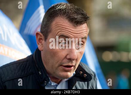 Fabien VANHEMELRYCK, Secretary General of the Alliance-Police Nationale Union, during the ''Walk of Wrath'' of the Policemen in Paris (France) on October 2, 2019 (Photo by Estelle Ruiz/NurPhoto) Stock Photo