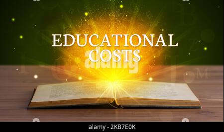 Educational inscription coming out from an open book Stock Photo