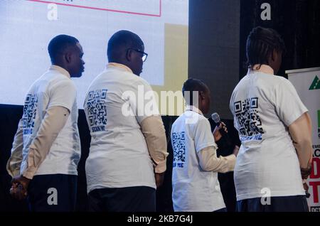 School students pitching during the National Company Of The Year 2019 Empower Nigerian Youths Through Invention, in Lagos on the 3rd of October 2019. (Photo by Olukayode Jaiyeola/NurPhoto) Stock Photo