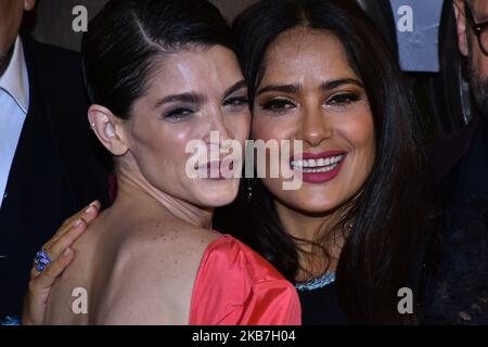 Salma Hayek Irene Azuela Poses For Photos During A Red Carpet Of Monarca Tv Series By Netflix