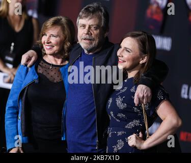 WESTWOOD, LOS ANGELES, CALIFORNIA, USA - OCTOBER 07: Marilou York, Mark Hamill and Chelsea Hamill arrive at the Los Angeles Premiere Of Netflix's 'El Camino: A Breaking Bad Movie' held at the Regency Village Theatre on October 7, 2019 in Westwood, Los Angeles, California, United States. (Photo by Xavier Collin/Image Press Agency/NurPhoto) Stock Photo