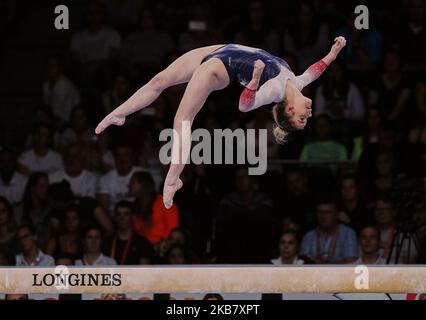 Georgia-Mae Fenton of Great Britain during balance beam for women at the 49th FIG Artistic Gymnastics World Championships in Hanns Martin Schleyer Halle in Stuttgart, Germany on October 8, 2019. (Photo by Ulrik Pedersen/NurPhoto) Stock Photo