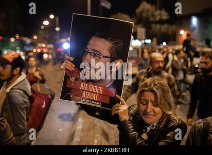 On October 10, 2019, leftist and opposing organizations, and families of the victims gathered in Istanbul to commemorate the October 10, 2015 Ankara Bombing. The crowd chanted anti-war slogans protesting the ongoing attacks of Turkey towards the Kurds near the Syrian border. While the press release was being read, Turkish riot police violently attacked the crowd with tear gas and many people have been taken under custody. (Photo by Erhan Demirtas/NurPhoto) Stock Photo