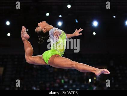 Flavia Saraiva of Brazil during balance beam for women at the 49th FIG Artistic Gymnastics World Championships in Hanns Martin Schleyer Halle in Stuttgart, Germany on October 13, 2019. (Photo by Ulrik Pedersen/NurPhoto) Stock Photo