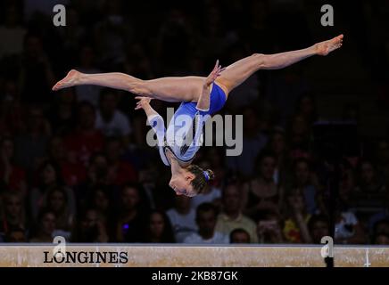 Sarah Voss of Germany during balance beam for women at the 49th FIG Artistic Gymnastics World Championships in Hanns Martin Schleyer Halle in Stuttgart, Germany on October 13, 2019. (Photo by Ulrik Pedersen/NurPhoto) Stock Photo