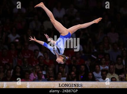 Sarah Voss of Germany during balance beam for women at the 49th FIG Artistic Gymnastics World Championships in Hanns Martin Schleyer Halle in Stuttgart, Germany on October 13, 2019. (Photo by Ulrik Pedersen/NurPhoto) Stock Photo