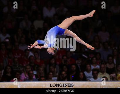 Sarah Voss of Germany during balance beam for women at the 49th FIG Artistic Gymnastics World Championships in Hanns Martin Schleyer Halle in Stuttgart, Germany on October 13, 2019. (Photo by Ulrik Pedersen/NurPhoto) Stock Photo