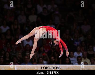 Kara Eaker of United States of America during balance beam for women at the 49th FIG Artistic Gymnastics World Championships in Hanns Martin Schleyer Halle in Stuttgart, Germany on October 13, 2019. (Photo by Ulrik Pedersen/NurPhoto) Stock Photo