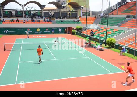 Zimbabwe brothers, Benjamin Lock and Courtney Lock was defeated by Tunisians Aziz Dougaz and Skander Monsouri during the Men's Double final on 14th October 2019 in Lagos, Nigeria. (Photo by Olukayode Jaiyeola/NurPhoto) Stock Photo