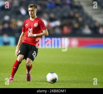 Christoph Baumgartner of Austria during UEFA Under 21 Championship Qualifiers between England Under 21 and Austria Under 21 at Stadium MK in Milton Keynes, England on October 15, 2019 (Photo by Action Foto Sport/NurPhoto) Stock Photo