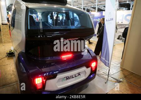 The French company Milla Group EDF exhibits an electric autonomous shuttle Mobility POD at the Autonomy and Urban Mobility show, in Paris on October 16, 2019. (Photo by Michel Stoupak/NurPhoto) Stock Photo