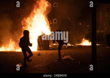 Clashes in Barcelona streets between Spanish National Police, catalan police Mossos d'Esquadra and catalan separatists demonstrations, protesting for the jailing of nine Catalan separatist leaders. In Barcelona 18 of October of 2019, Spain. (Photo by Jerome Gilles/NurPhoto) Stock Photo