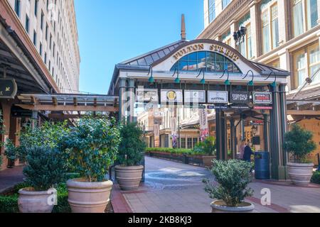 NEW ORLEANS, LA, USA - OCTOBER  26, 2022: Entrance to Fulton Street pedestrian mall in the Warehouse District Stock Photo