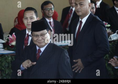 Former of general Prabowo Subianto attend for the Inauguration ceremony of Indonesian President, Joko Widodo, and Vice President, Ma'ruf Amin at the House of Representative building, Jakarta on October 20, 2019. Joko Widodo has been re-elected as Indonesian President for period for 2019-2024 with Ma'ruf Amin as Vice President. (Photo by Aditya Irawan/NurPhoto) Stock Photo