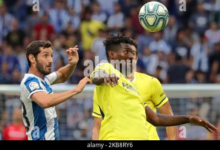 Zambo Anguissa and Esteban Granero during the match between RCD Espanyol and Villarreal CF, played at the RCDE Stadium, corresponding to the fweek 9 of the Liga Santander, on 20th October 2019, in Barcelona, Spain. -- (Photo by Urbanandsport/NurPhoto) Stock Photo