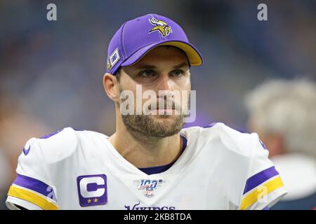 Minnesota Vikings quarterback Kirk Cousins (8) is seenduring the second half of an NFL football game against the Detroit Lions in Detroit, Michigan USA, on Sunday, October 20, 2019 (Photo by Jorge Lemus/NurPhoto) Stock Photo