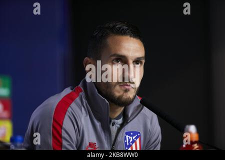 Jorge Resurreccion ‘Koke’ during the Press Conference before the UEFA Champions League match between Atletico de Madrid and Bayer 04 Leverkusen at Wanda Metropolitano Stadium in Madrid, Spain. October 21, 2019. (Photo by A. Ware/NurPhoto) Stock Photo