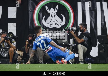 Napoli defender Giovanni Di Lorenzo (22) celebrates after scoring his goal to make it 3-3 during the Serie A football match n.2 JUVENTUS - NAPOLI on August 31, 2019 at the Allianz Stadium in Turin, Piedmont, Italy. Final result: Juventus-Napoli 4-3. (Photo by Matteo Bottanelli/NurPhoto) Stock Photo